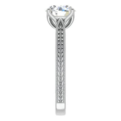 Round Vintage-Style Engraved Solitaire Ring with Tulip Prongs