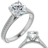 Round Vintage-Style Engraved Solitaire Ring with Tulip Prongs