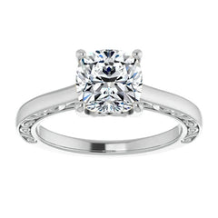 Cushion Moissanite Scroll Accented Engagement Ring