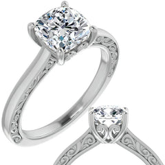 Cushion Moissanite Scroll Accented Engagement Ring
