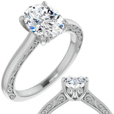 Oval Moissanite Scroll Accented Engagement Ring