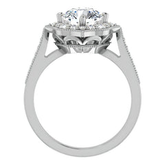 Round Antique Cathedral Halo Moissanite Engagement Ring