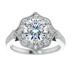 Round Antique Cathedral Halo Moissanite Engagement Ring