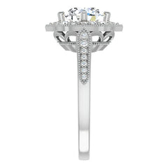 Round Antique Cathedral Halo Moissanite Engagement Ring