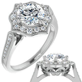 Round Antique Cathedral Halo Moissanite Engagement Ring