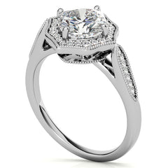 Cushion Moissanite Antique Cathedral Halo Engagement Ring