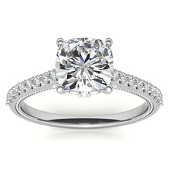 Cushion Moissanite Vintage Engagement Ring with Milgrain