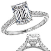 Emerald / Radiant Vintage Engagement Ring with Milgrain