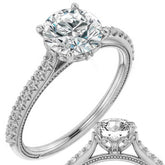 Round Vintage Moissanite Engagement Ring with Milgrain