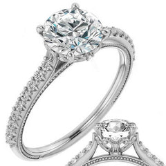 Round Vintage Moissanite Engagement Ring with Milgrain