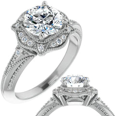 Round Antique Halo Moissanite Engagement Ring