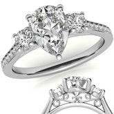 Pear Three-Stone Moissanite Cathedral Engagement Ring