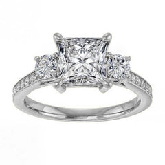 Three-Stone Moissanite Cathedral Engagement Ring