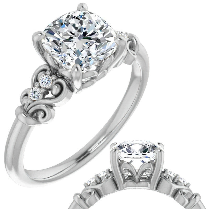 Cushion Scroll Engagement Ring