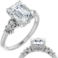 Emerald / Radiant cut Scroll Engagement Ring