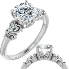 Round Moissanite Scroll Engagement Ring