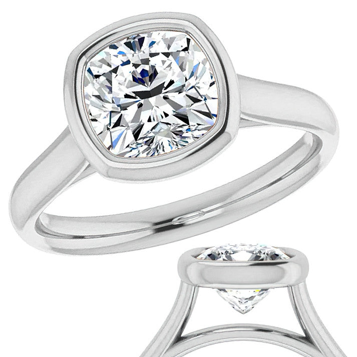 Cushion Moissanite Petite Bezel Solitaire