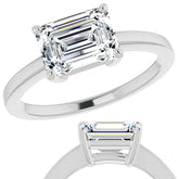 Petite Low East-West Emerald / Radiant Moissanite Solitaire Ring