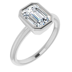 Emerald / Radiant Cut Moissanite Bezel Solitaire Ring