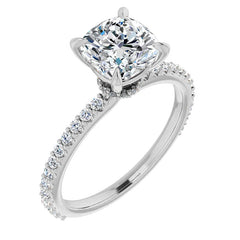 Cushion Moissanite Shared Prong Engagement Ring