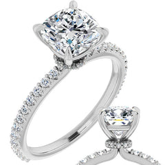 Cushion Moissanite Shared Prong Engagement Ring