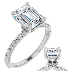 Emerald / Radiant cut Moissanite Engagement Ring with collar