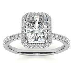Emerald / Radiant cut Moissanite Engagement Ring with Halo