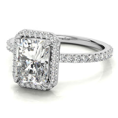 Emerald / Radiant cut Moissanite Engagement Ring with Halo