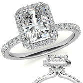 Emerald / Radiant cut Moissanite Engagement Ring with Halo
