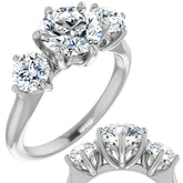 Round Brilliant Moissanite Heart Accented Three-Stone Ring