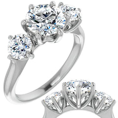Round Brilliant Moissanite Heart Accented Three-Stone Ring