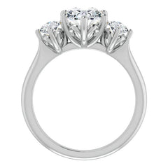 Oval Moissanite Heart Accented 3-Stone Ring