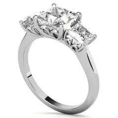 Princess Moissanite Heart Accented 3-Stone Ring