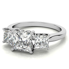 Princess Moissanite Heart Accented 3-Stone Ring