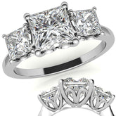 Princess Moissanite Heart Accented 3-Stone Ring