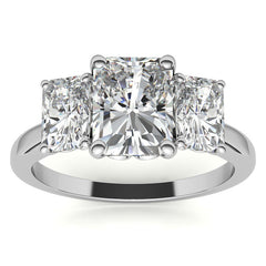 Emerald / Radiant cut Moissanite Three-Stone Engagement Ring