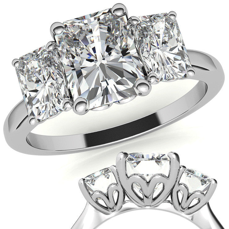 Emerald / Radiant cut Moissanite Three-Stone Engagement Ring