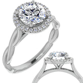Round Twisted Cathedral Halo Moissanite Engagement Ring