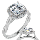 Cushion Moissanite Twisted Cathedral Halo Engagement Ring