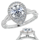 Pear Twisted Cathedral Moissanite Halo Engagement Ring
