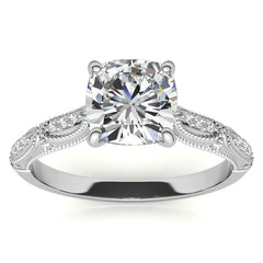 Cushion Moissanite Scalloped Engagement Ring with Milgrain