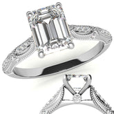 Emerald / Radiant Cathedral Milgrain Engagement Ring
