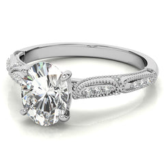 Oval Moissanite Scalloped Engagement Ring with Milgrain