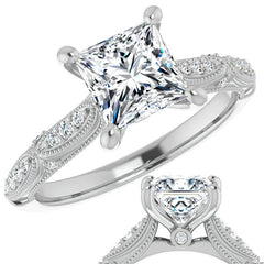 Princess Moissanite Scalloped Engagement Ring with Milgrain