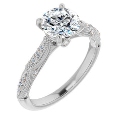 Round Scalloped Moissanite Engagement Ring With Milgrain