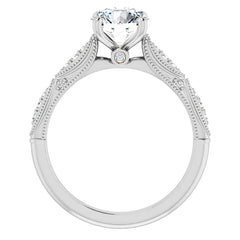 Round Scalloped Moissanite Engagement Ring With Milgrain