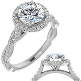 Round Twisted Cathedral Halo Moissanite Engagement Ring