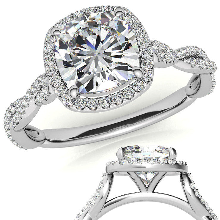 Cushion Twisted Cathedral Halo Engagement Ring