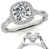 Cushion Twisted Cathedral Halo Engagement Ring