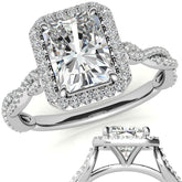 Emerald / Radiant Infinity Halo Cathedral Moissanite Engagement Ring